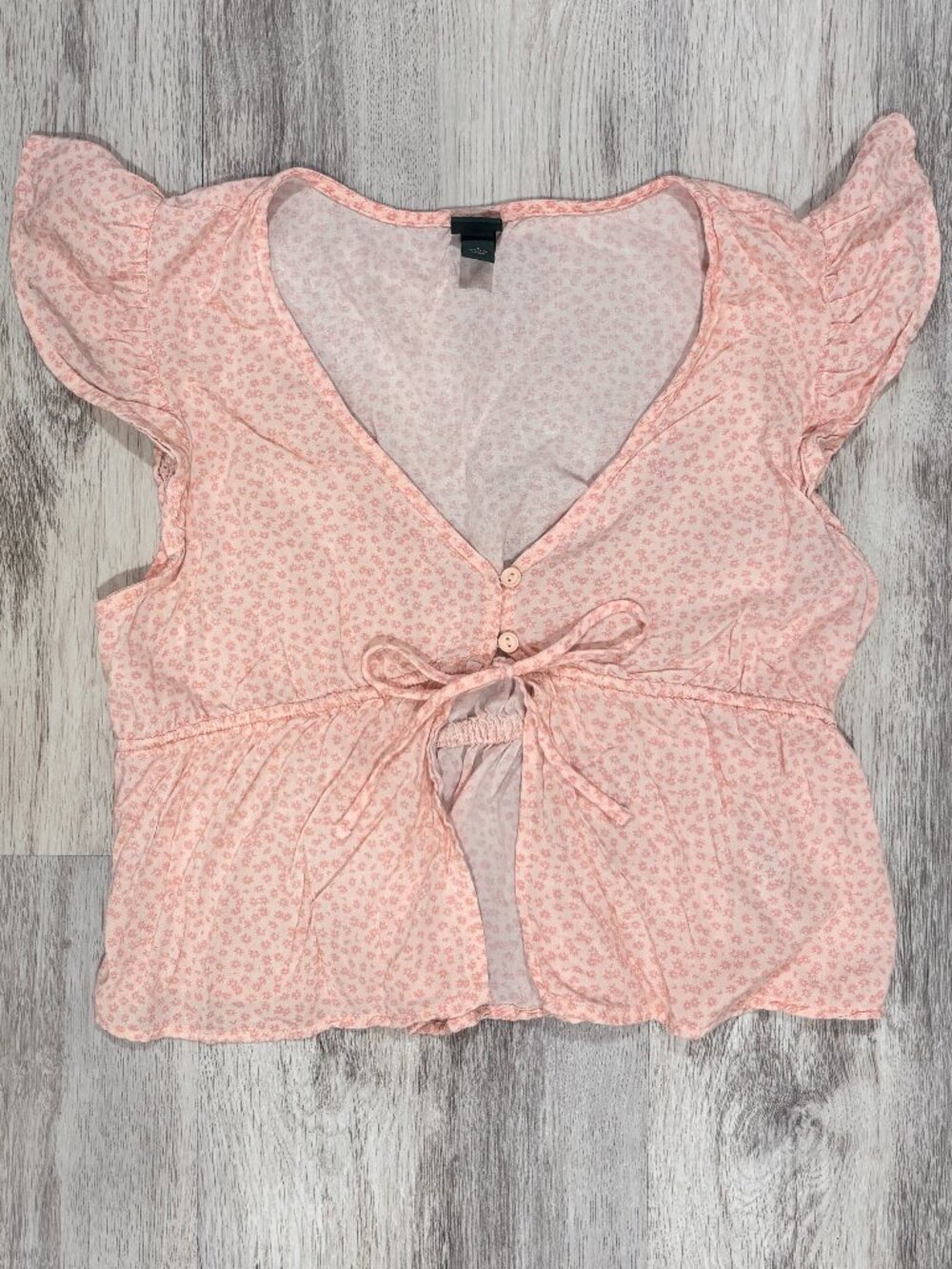 Wild Fable Peach Floral Tie-Front Blouse (Small)
